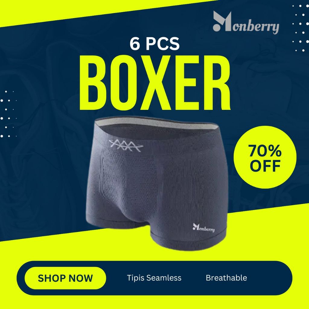 Boxer Celana Dalam Pria Airism Isi 6 Monberry MBX6 Pakaian Dalam Pendek Breathable Comfortable Seaml