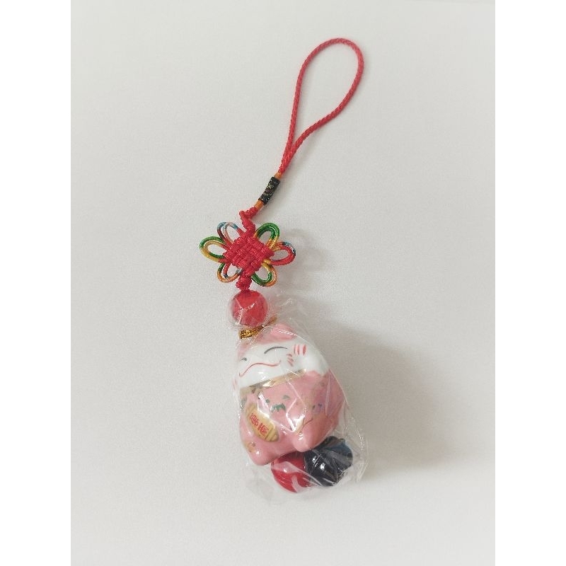 Gantungan Hiasan Imlek Keramik Manekineko Lucky Cat - Pink