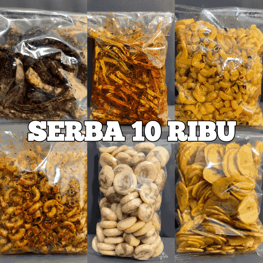 

Aneka Snack Cemilan Serba 10 Ribuan Sale Jari Ambon / Keripik Pisang Coin Manis / Keripik Pisang Asin Gurih / Otok Owo / Seblak Beton / Makaroni Cikruh