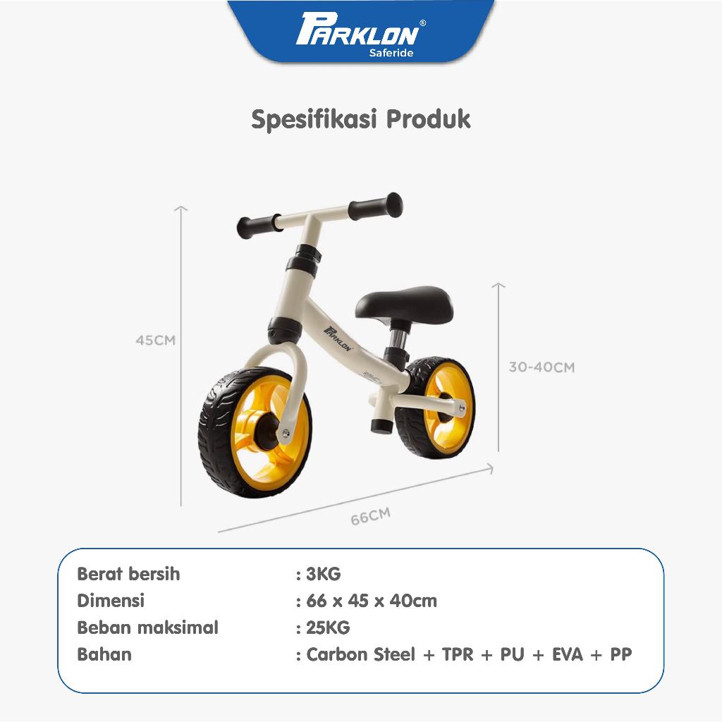 Mamiko X Parklon Baby Balance Bike | Sepeda Keseimbangan Anak 18 Bulan Tanpa Pedal | Sepeda Push Bik