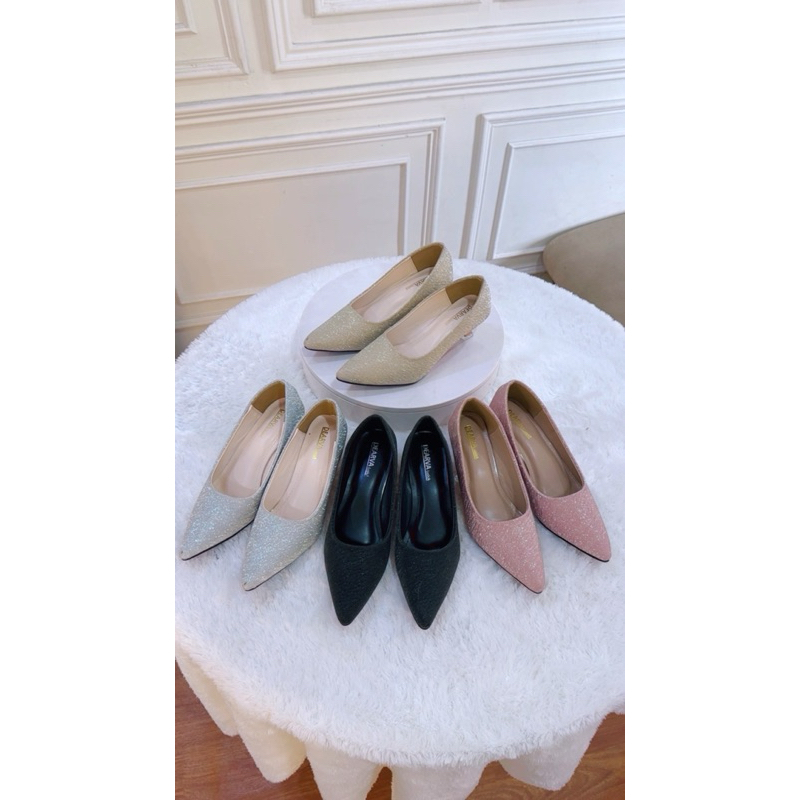 sepatu wanita Louisdear 028 Heels 2 cm bahan glitter Import premium