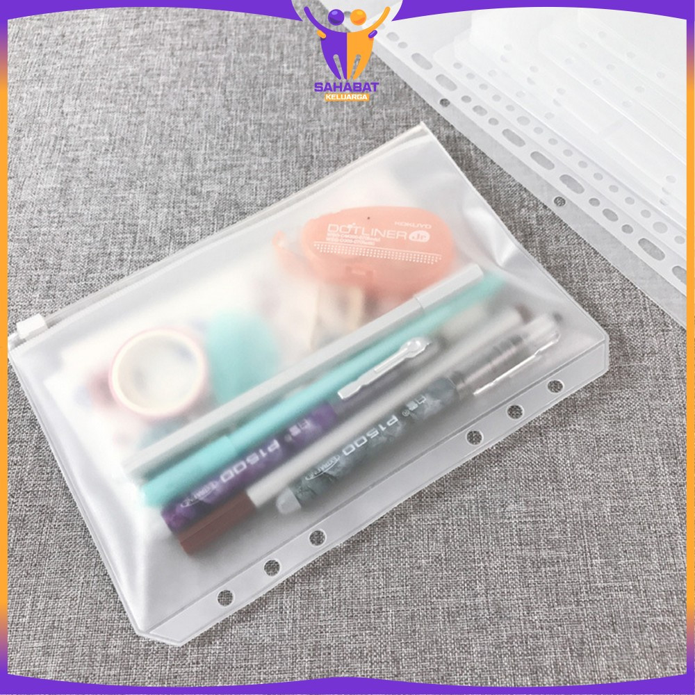 

Transparent Hand Book Bags Ziplock 6 Hole / Zipper Pocket Binder A6 Transparent Pouch Tempat Uang Sahabat Keluarga C1105