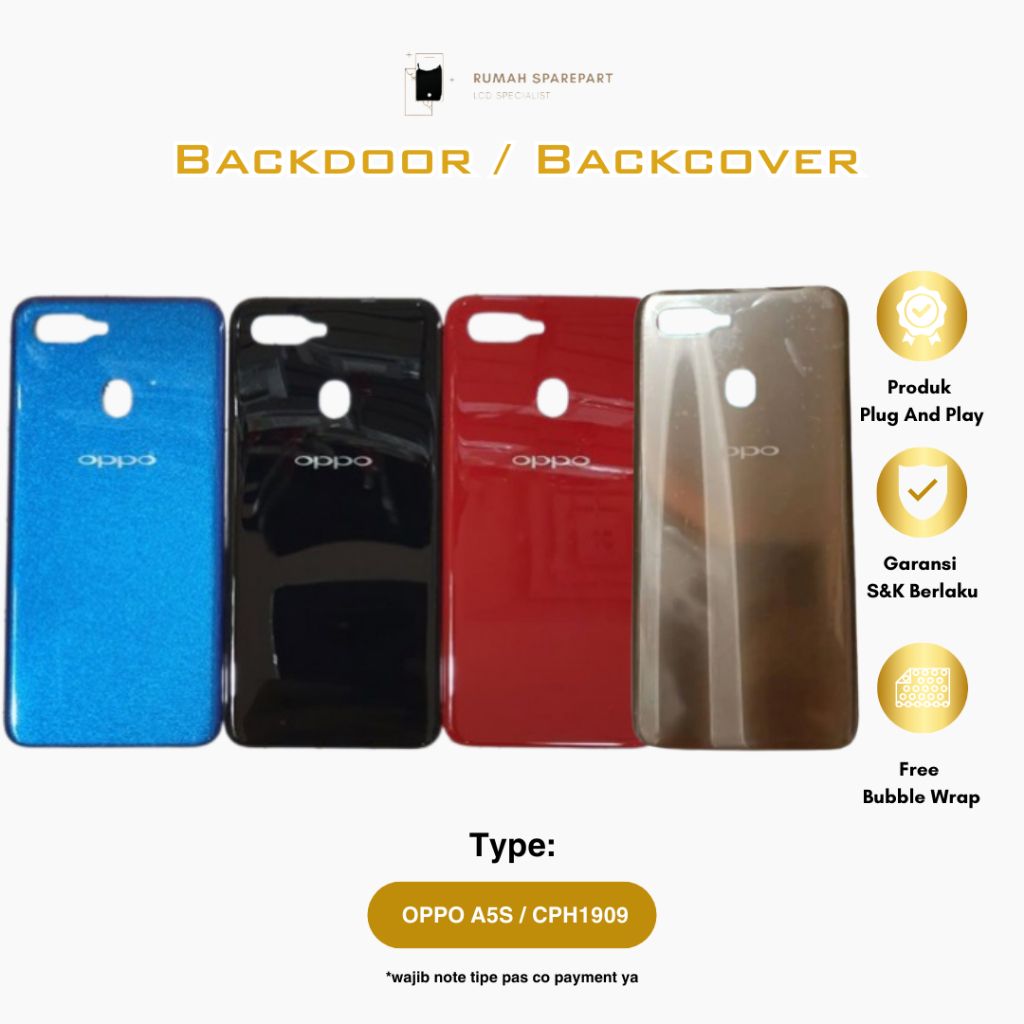 Backdoor Oppo A5S Backcover Backcase Softcase Frame Papan Cas Flexible Temperglass Tombol Luar Acces