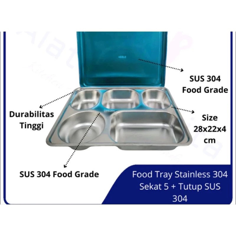 Food tray sus304 sekat 5 dengan tutup stainless