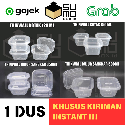 [1 DUS] Thinwall Kotak Kecil 120ml 150ml 350ml 500ml Square Box Plastik Makanan Khusus Instant Gojek