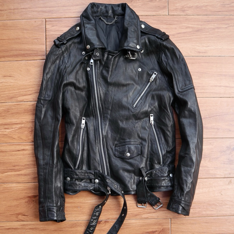 Jaket kulit asli domba M ramones slim biker rider punk rocker racing genuine leather jacket Pl Bekas