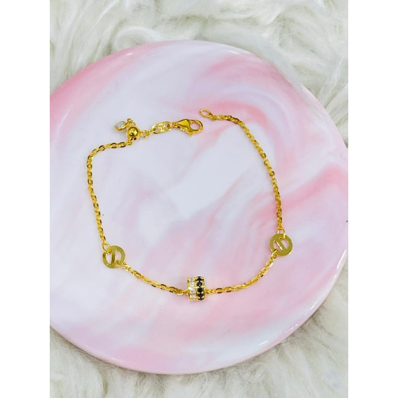 gelang serut fancy permata hitam putih emas asli kadar 700