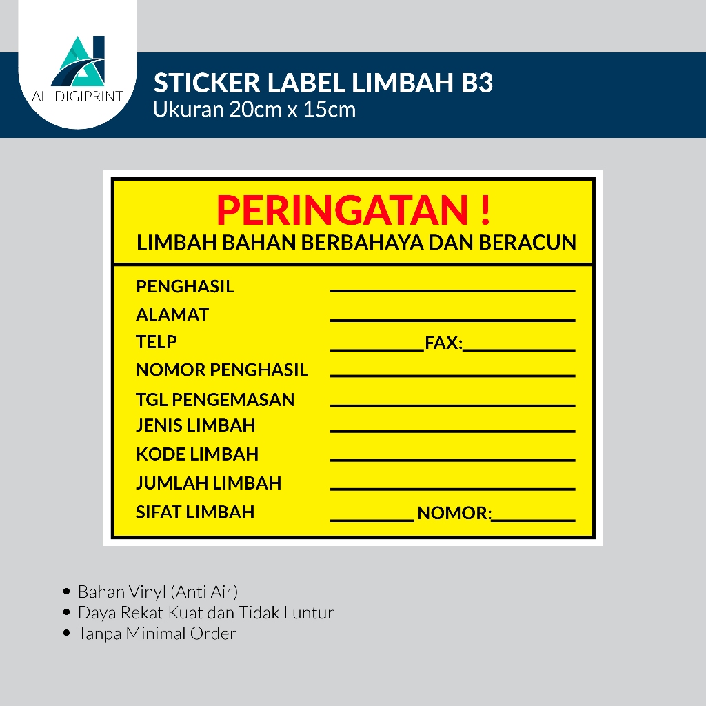 

Sticker Label Limbah B3 / Stiker Peringatan Label Limbah B3 / Stiker dan Label Keterangan Bahan B3 / STIKER LABEL IDENTITAS LIMBAH B3