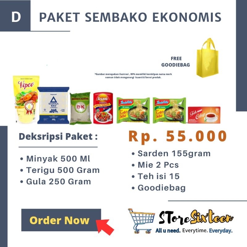 

Paket Sembako Ekonomis 50 Ribuan D / Paket Sembako Murah By Storesixteen