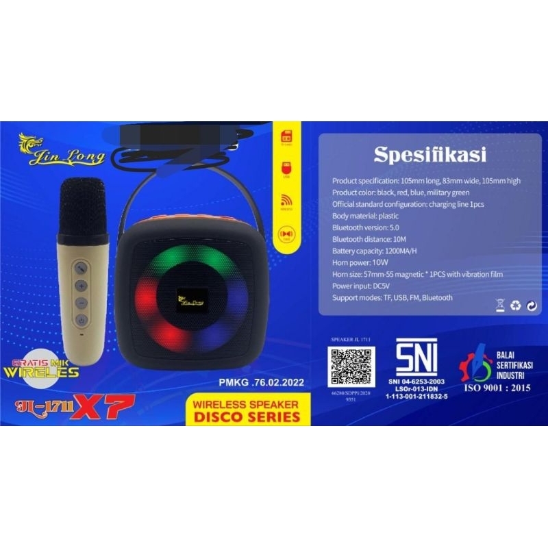 SPEAKER BLUETOOTH WIRELESS JIN LONG JL 1711 X7