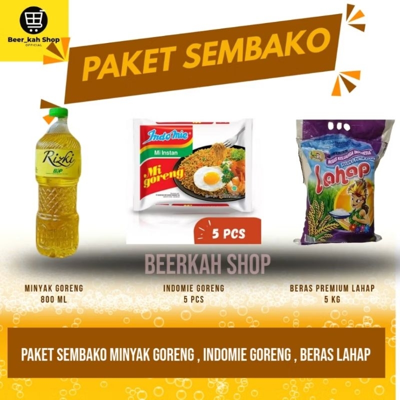 

PAKET SEMBAKO MURAH l BERAS PREMIUM LAHAP 5kg , MINYAK GORENG RIZKI 800ml , INDOMIE GORENG 5PCS LEBIH IRIT DENGAN PROMO