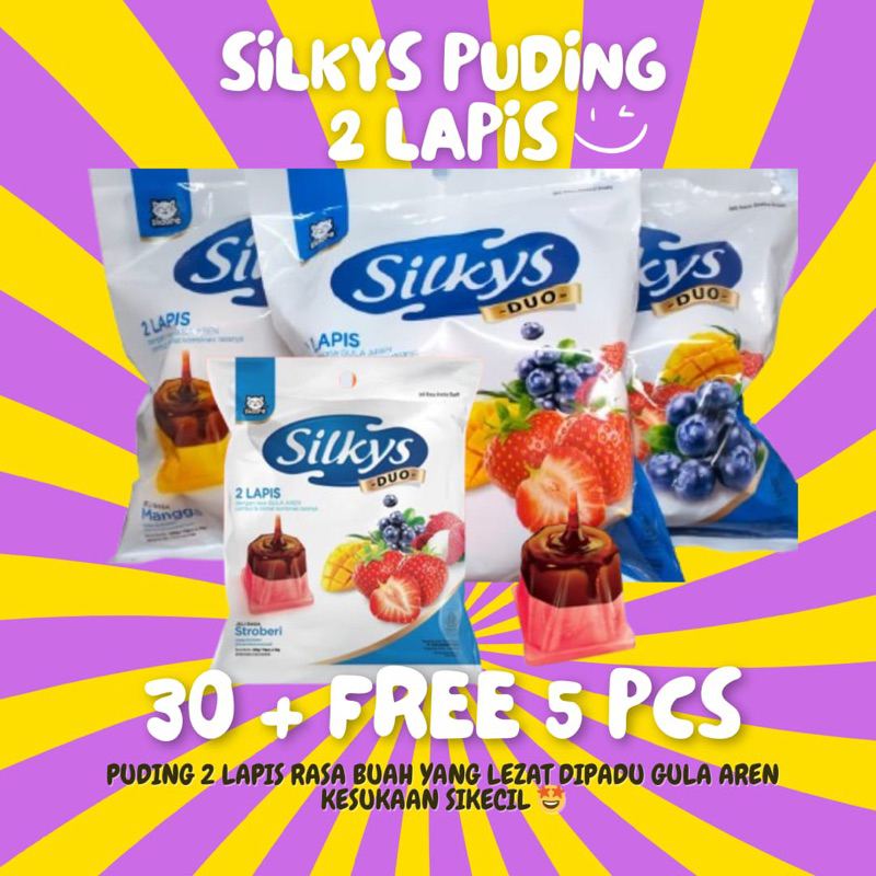 

Ready Silkys Puding Rasa Buah 30+ Free 5 PCs Kemasan Repack Jajanan viral snack Anak