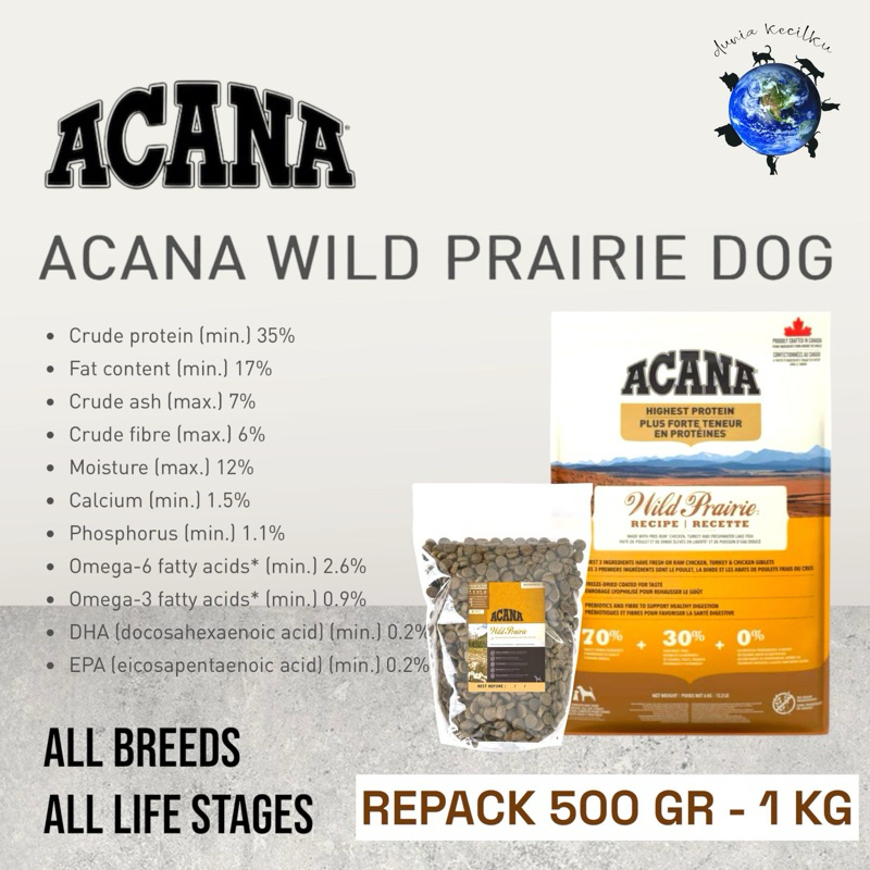 Acana Wild Prairie Dog Food Premium Grain Free All Breeds (KEMASAN REPACK)