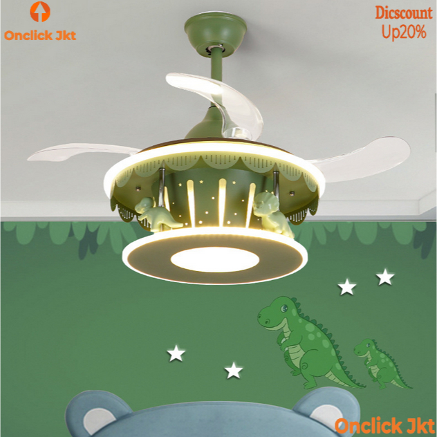 Lampu gantung kipas angin kamar anak-anak lampu langit-langit desain unik dinosaurus model kartun