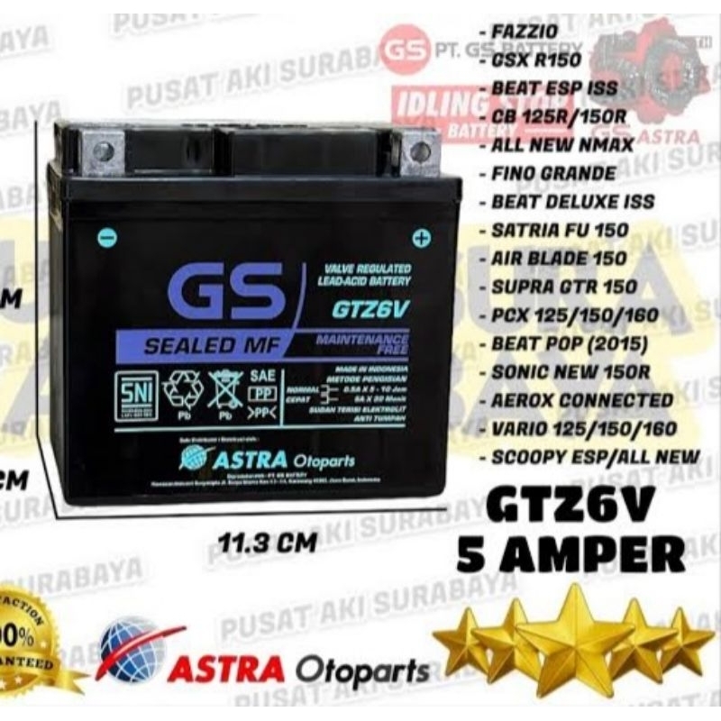 aki GS ASTRA gtz-6v kering baru original