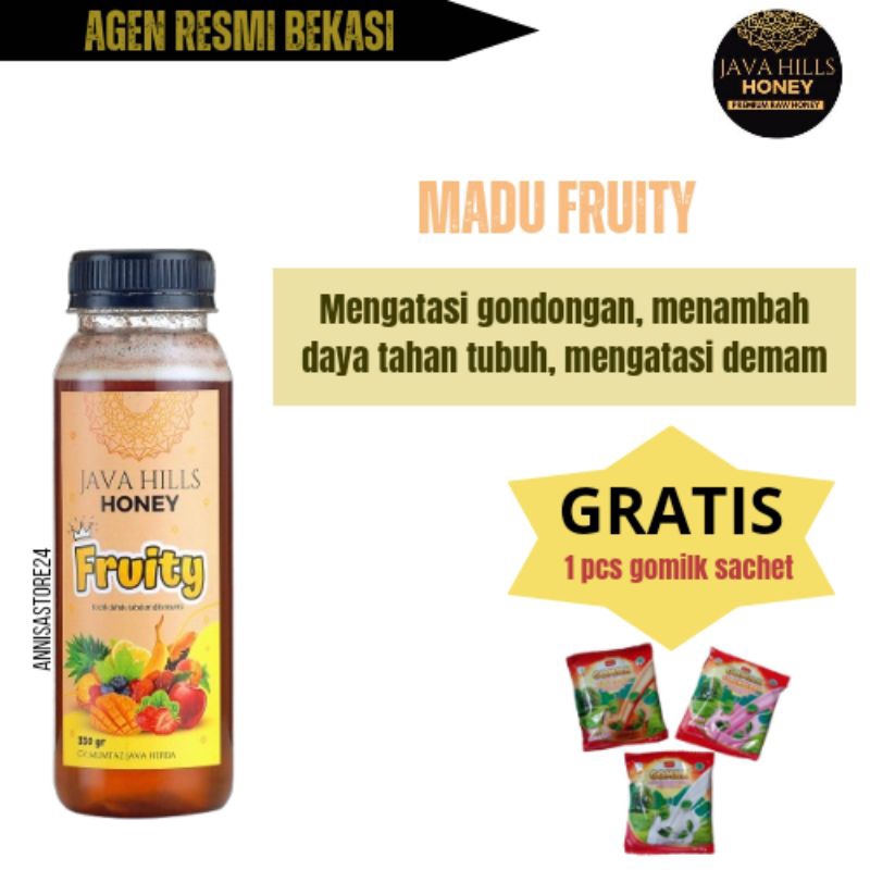 

Madu Fruity 320gr Javahills honey - untuk menjaga daya tahan tubuh, mengatasi demam, dan mengatasi gondongan