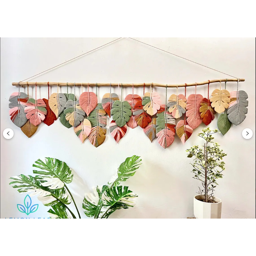 Hiasan dinding daun monstera macrame, seni dinding macrame daun besar, seni dinding macrame, permada