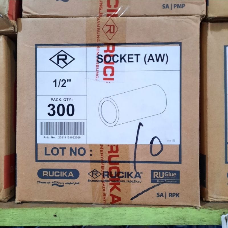[1 DUS ISI 300 PCS] Rucika Socket AW ½' / Sok Lurus Pipa PVC 1/2 inch / Sok AW ½ inch / Dus Grosir