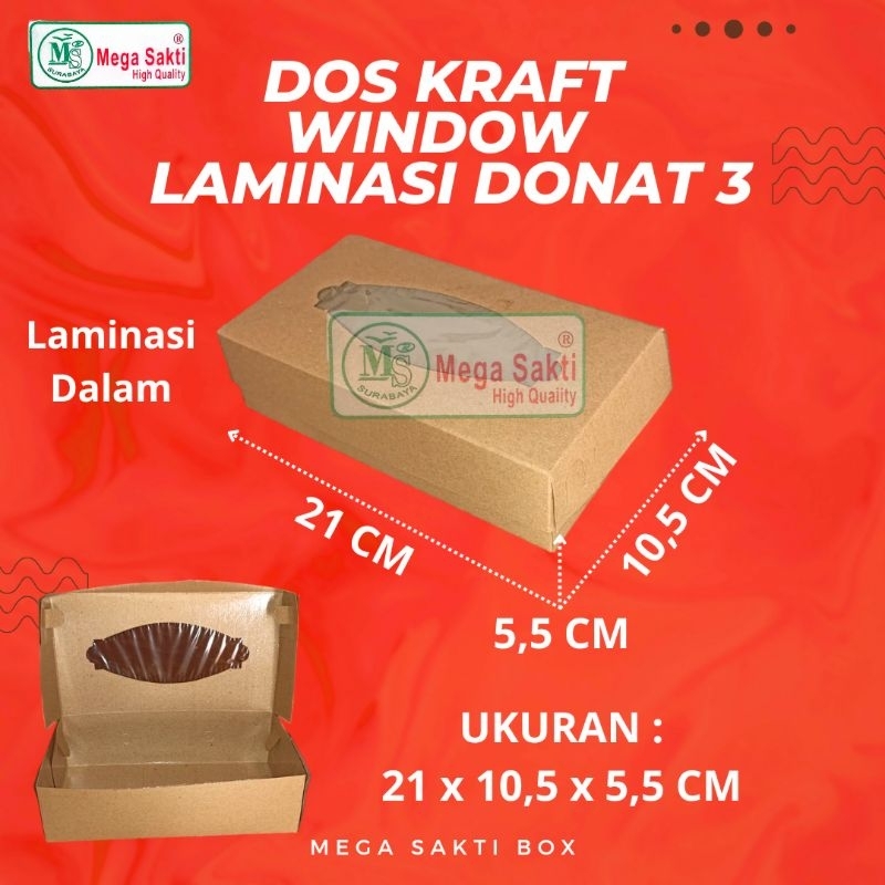 

(ISI 10 PCS) DOS / DUS KUE DONAT KRAFT WINDOW LAMINASI ISI 3 UK 21×10,5×5,5 CM / DUS DONAT LAMINASI TAHAN MINYAK / DUS JAJAN