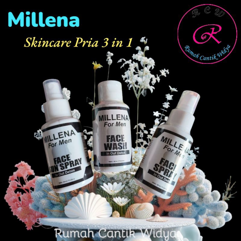 MILLENA FOR MEN - PAKET SKINCARE PRIA - Millena Facial Spray In Out Detox untuk Pria Millena Face Wa