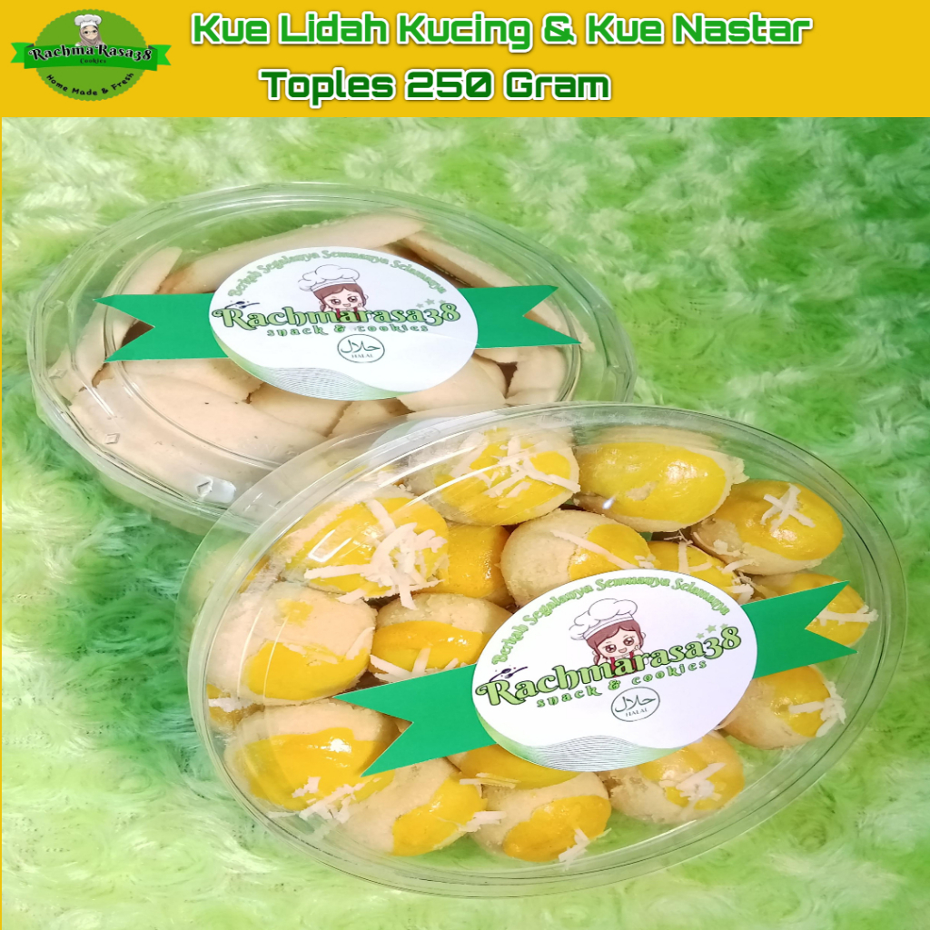 

RACHMARASA38 Paket Kue Kering 2 Pcs | Nastar Selai Nanas | Kue Lidah Kucing | Berat Toples 250 Gram