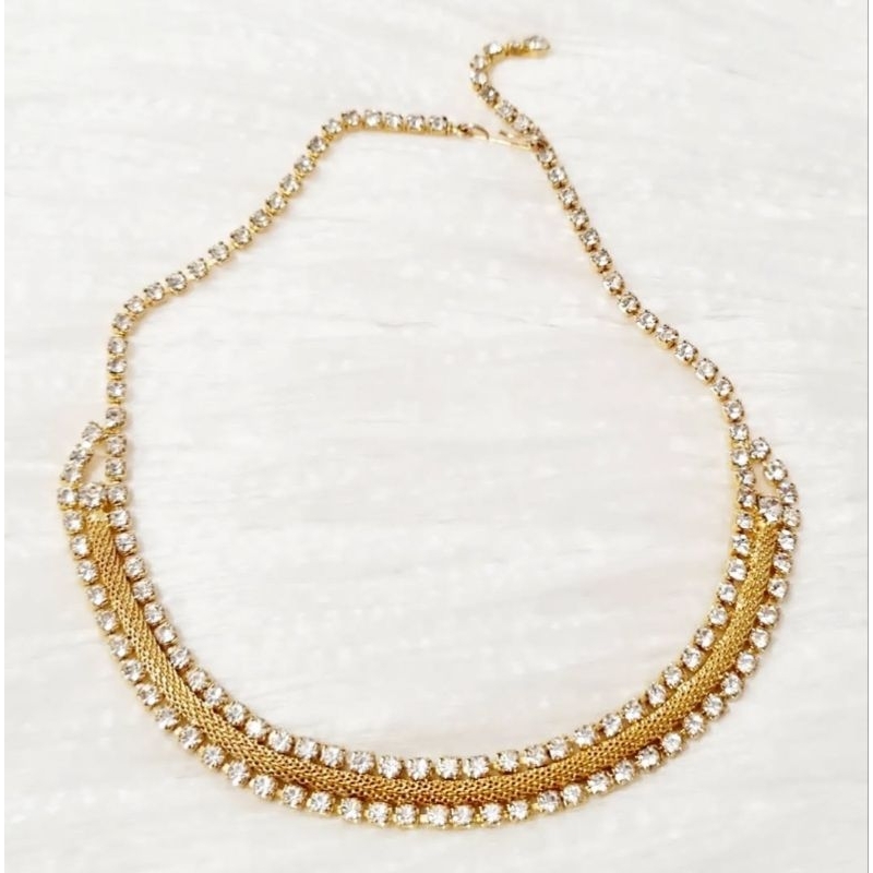 Gorgeous Sparkly Rhinestone and Gold Mesh Choker Necklace