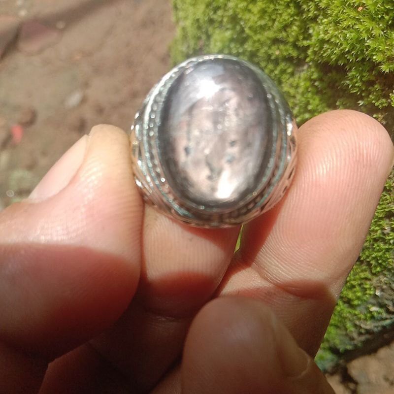 BATU AKIK UNiK dan LANGKA bukan black sapir est 17x14 mm....iket ALPAKA HALUS size 9