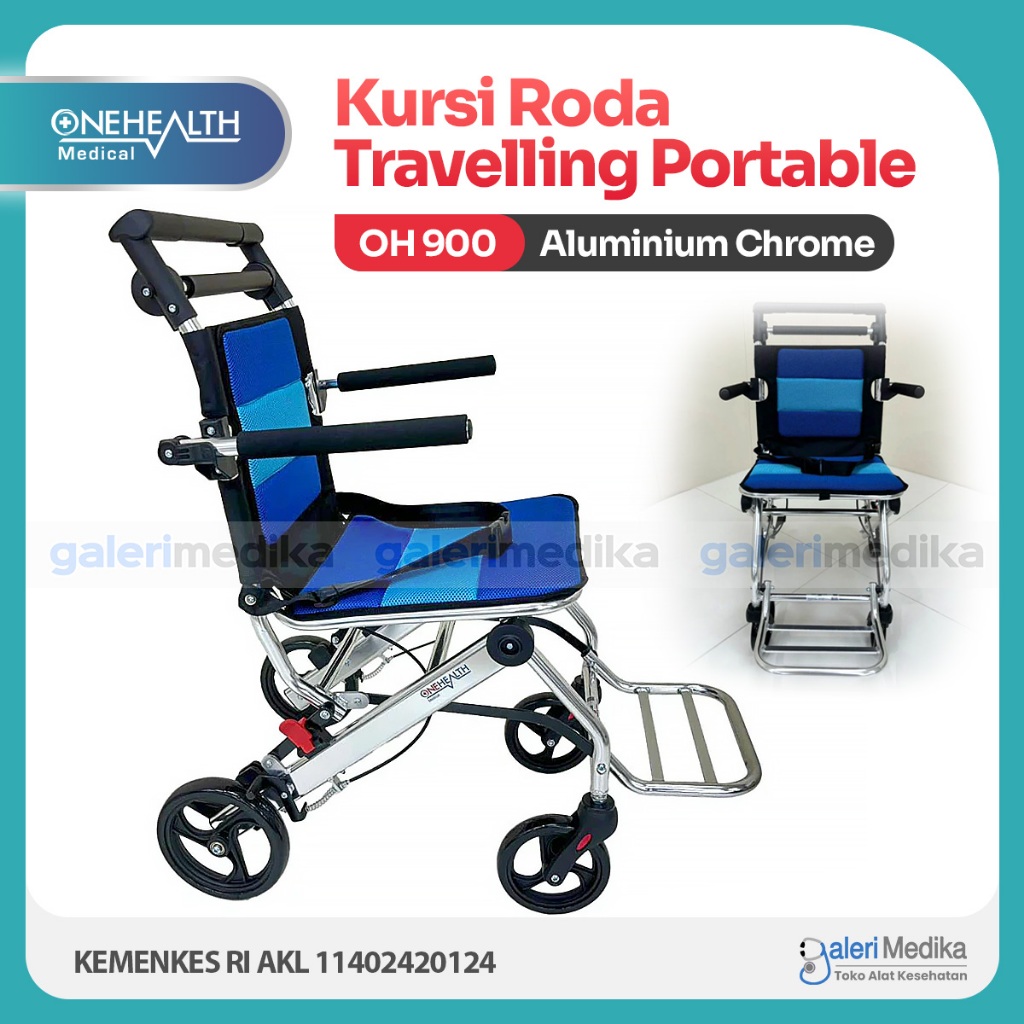 Kursi Roda Travel OneHealth OH900 Aluminium Wheelchair - Kursi Roda Traveling Mudah Dilipat