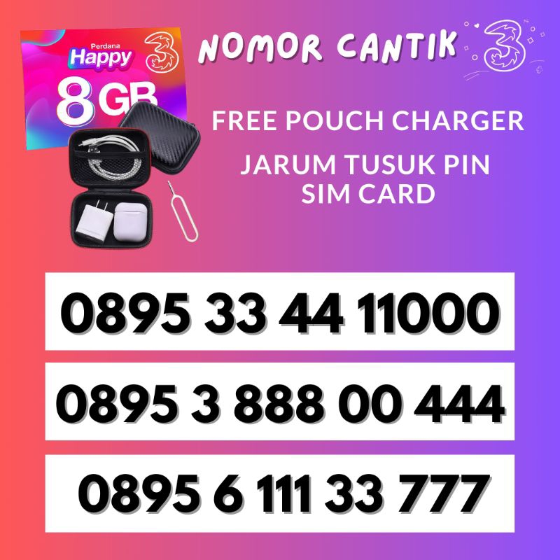 Nomor Cantik Tri Triple Kartu Perdana 3 Kuota 8GB