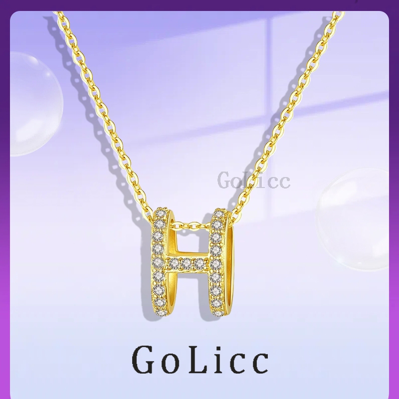 Kalung Wanita - Kalung Klavikula Huruf H 18K Emas Wanita - Liontin Kalung Huruf - Kalung Rantai - Go