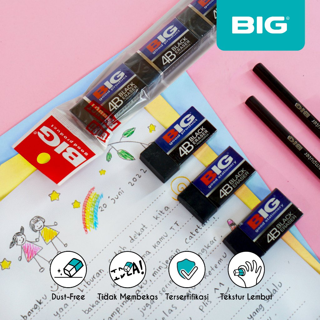

4 Pcs BIG Penghapus / Eraser Pensil Hitam Besar Dust Free ER-9242