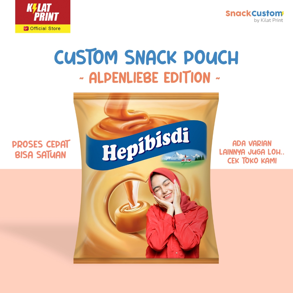 

Snack Custom Foto Teks Bungkus Pouch Jumbo Ala Alpenliebe