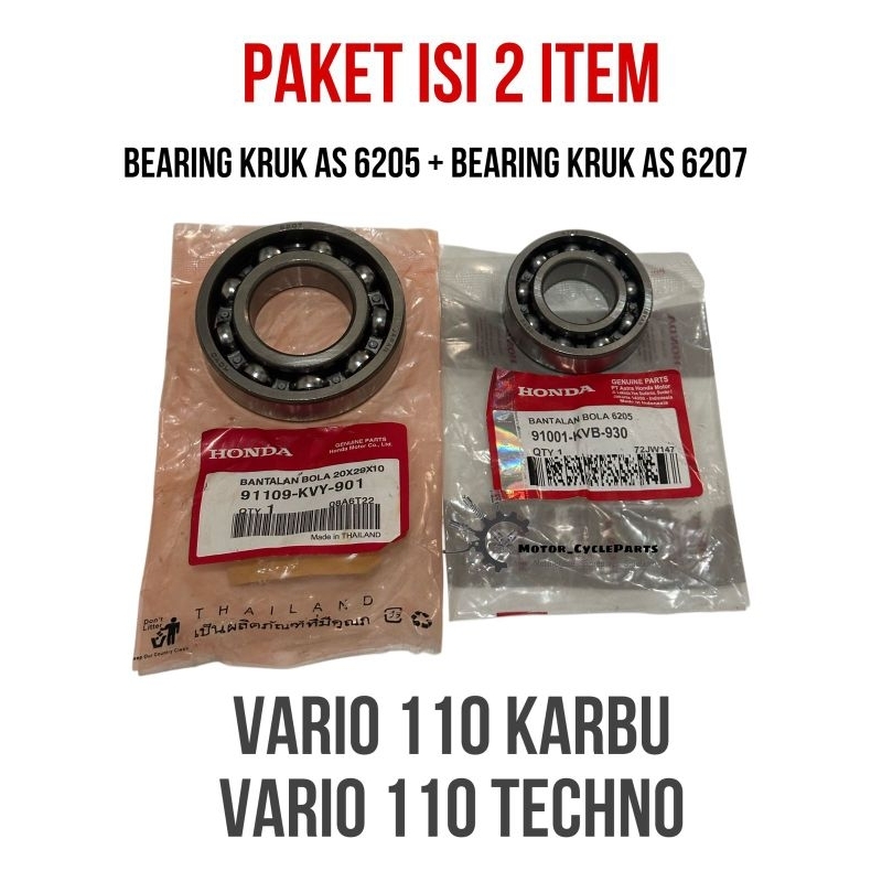 Paket Bearing Kruk As 6205 + Bearing Kruk As 6207 Honda Vario 110 Karbu Vario 110 Techno