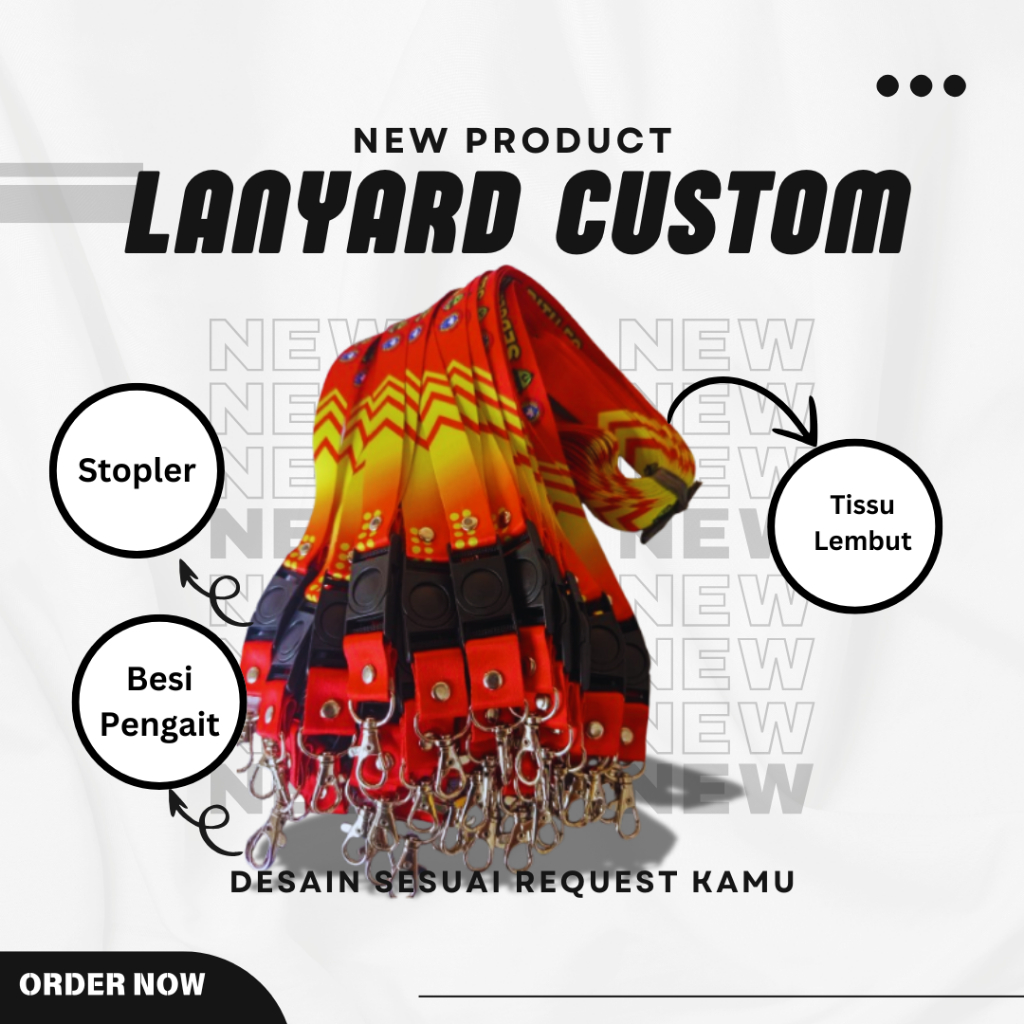 

TALI LANYARD PRINTING SUBLIM 2 CM 2 MUKA, GANTUNGAN NAME TAG CUSTOM BAHAN TISU PREMIUM LEMBUT