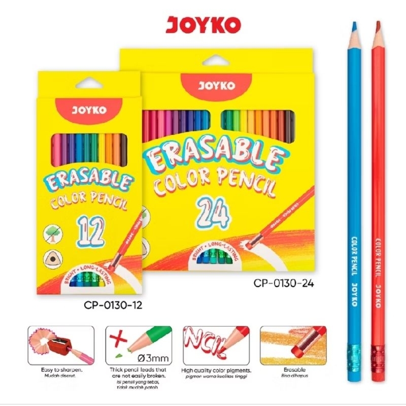 

Color Pencil Joyko 12 24 Warna Erasable Color/Pensil Warna Bisa Dihapus Joyko 12 24 Warna