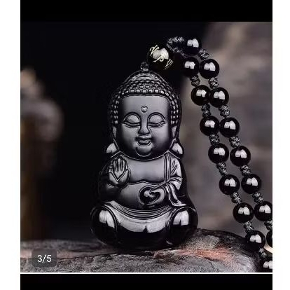 kalung natural budha black obsidian