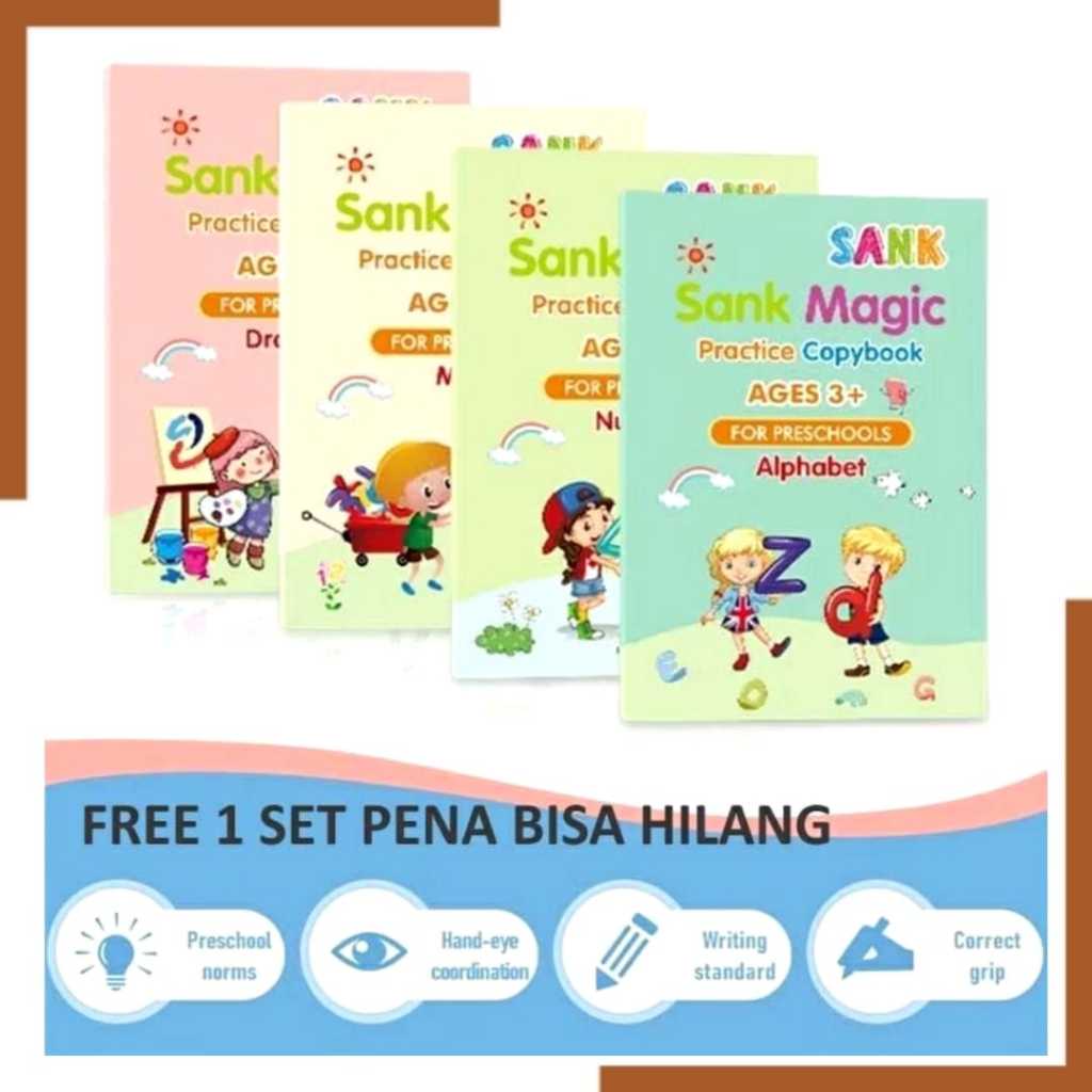

(JY) buku Sank Magic Pratice Book 1 Set Isi 4 Buku dan Pulpen / Buku Belajar Menulis Huruf dan Angka