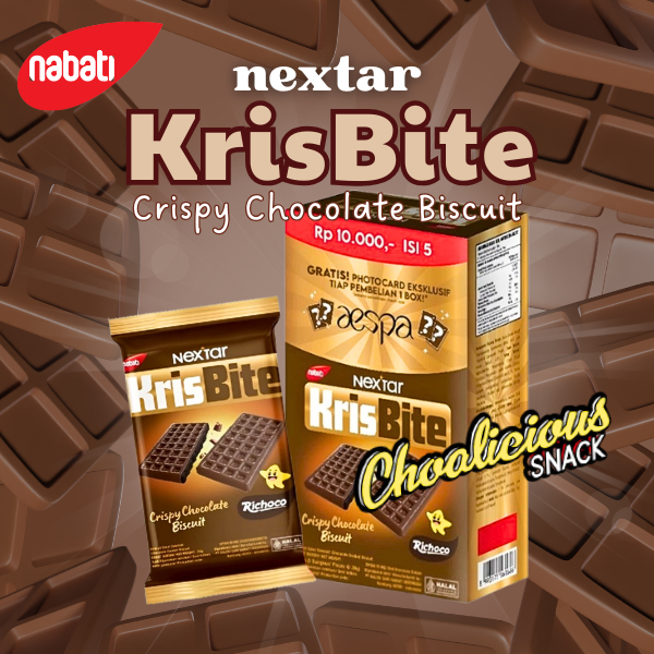 

NEXTAR KrisBite Crispy Chocolate Biscuit Richoco Biskuit Salut Cokelat Makanan Ringan 150 gr (1 box isi 5 pcs @30gr)