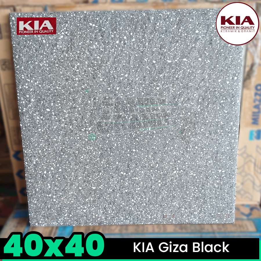 Keramik Kasar 40x40 KIA Giza Black Motif Batu Lantai Teras/Garasi/Carport