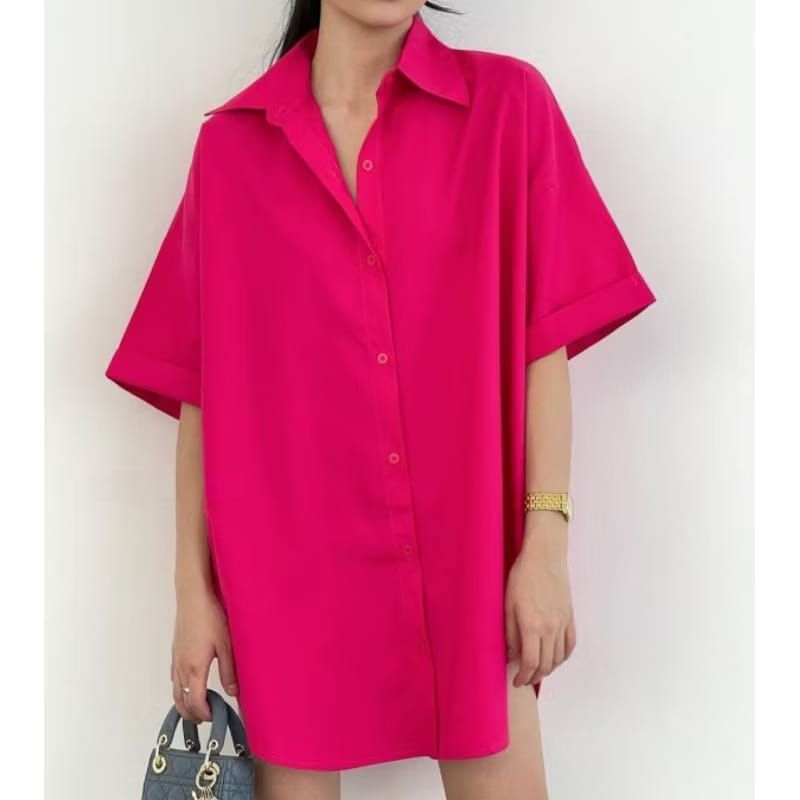 KEMEJA OVERSIZED COTTON SHIRT DRESS KEMEJA LENGAN PENDEK WANITA