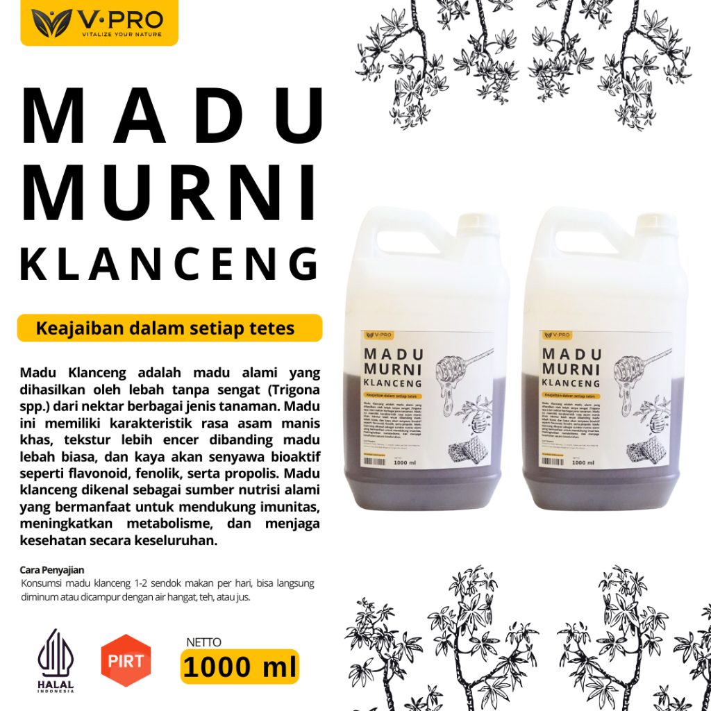 

Madu Klanceng V Pro 1000 ml - Raw Honey Trigona 100% Madu Asli Alami dan Murni