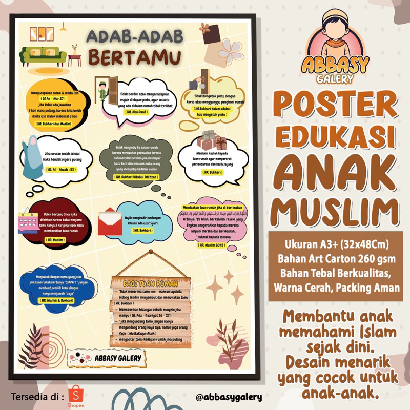 Poster Edukasi Muslim - Poster Dinding - Poster Anak Belajar - Adab adab bertamu