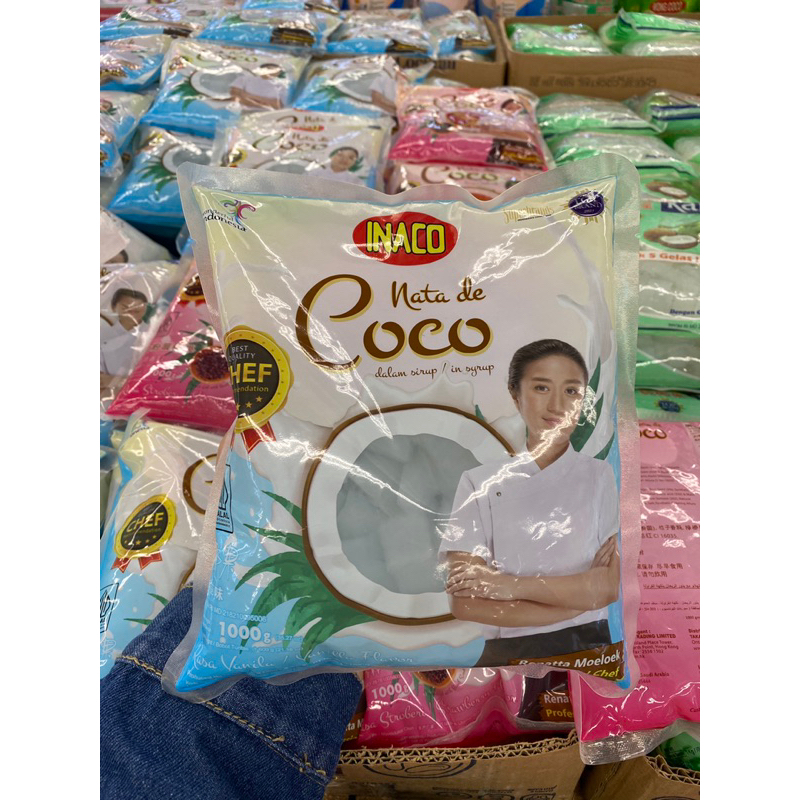 

Inaco Nata De Coco 1Kg Vanila | Inaco Natadecoco Leci Vanila Strawberry | Kolang Kaling Mix