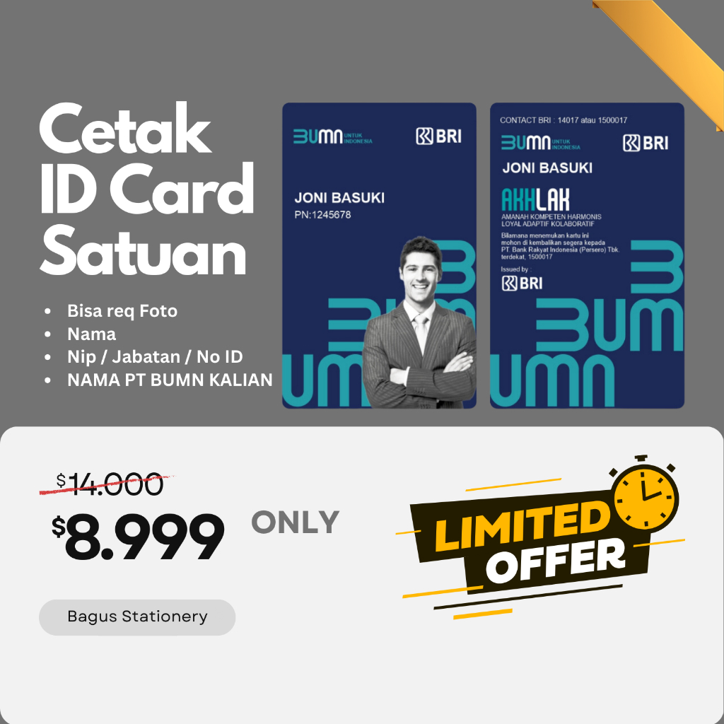 

READY Custom Id Card BUMN Satuan Nametag Idcard Bagus Stationery Satuan Bisa