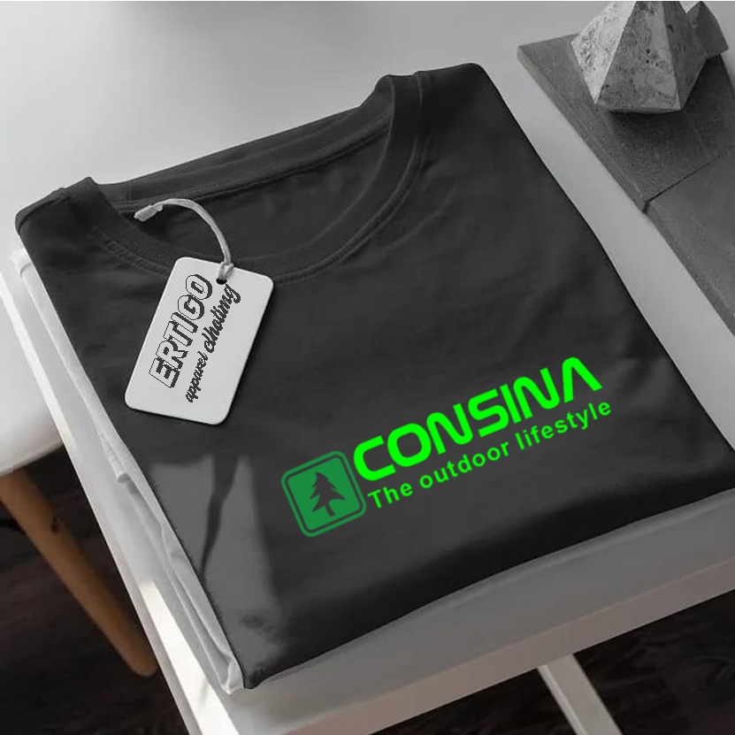 promo Kaos Distro Lengan Pendek Consi Logo Hijau Tek Stabilo, Kaos Pria Dan Wanita Premium