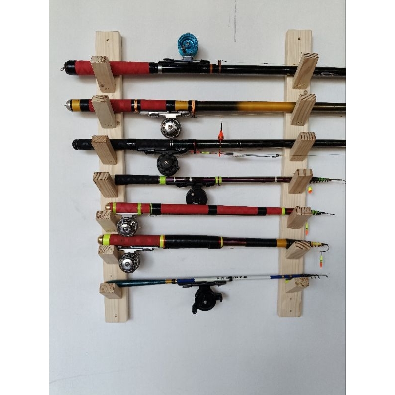 rak tempat joran pancing bahan kayu jati Blanda