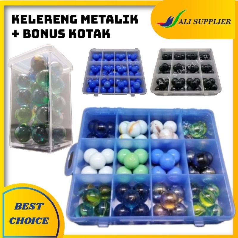 Kelereng / Gundu Metalik Antik Warna - Warni bonus kotak cantik / MAINAN ANAK / MAINAN JADUL / KELER