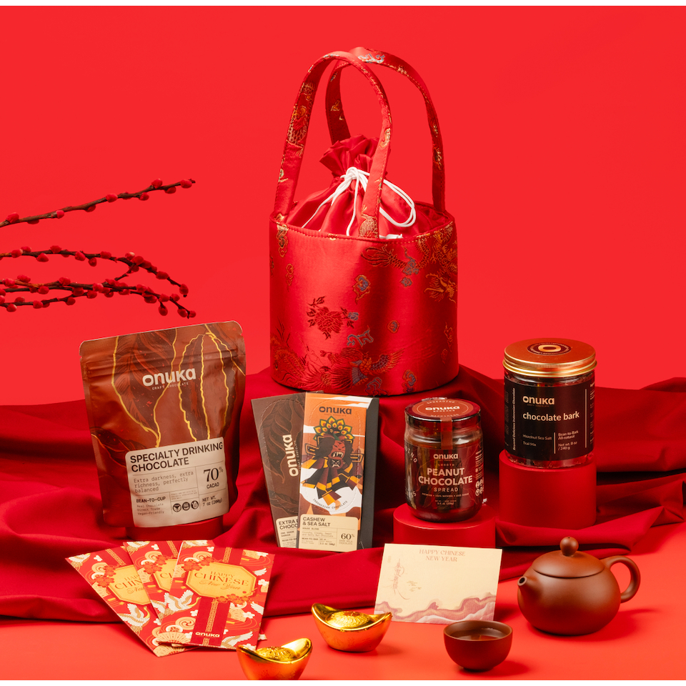

Onuka CNY PROSPERITY BAG / Hampers Hadiah Imlek Tas Kemakmuran Coklat Asli Rendah Gula