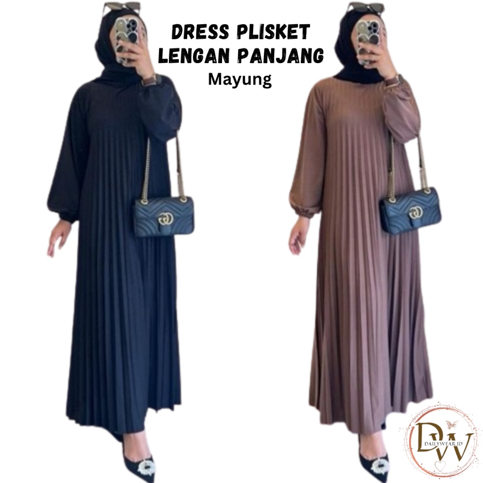 22 Stok Terbatas Gamis Plisket Payung Syari Lengan Panjang Terbaru  Inner Dress Plisket Maxy  Pleats