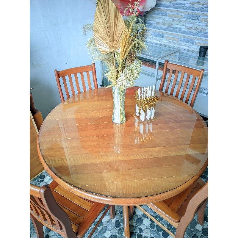 Meja makan kaca kayu jati 4 kursi